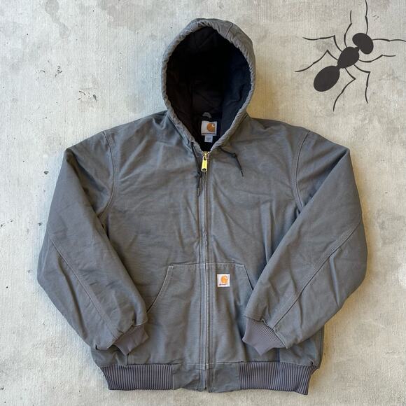 Vintage Y2K Carhartt J140 GVL gray hooded work wear jacket - Picture 1 of 9